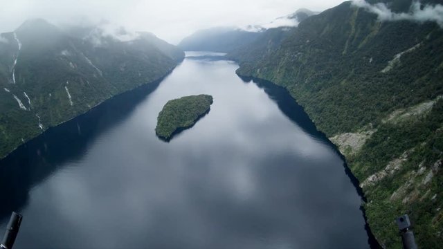 Reflective lake in New Zealand, aerial