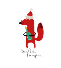 Christmas Card With Funny Fox.