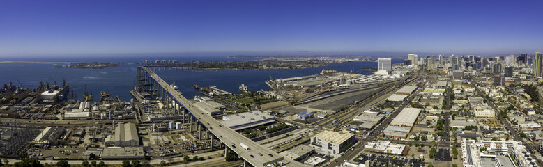 San Diego Bay aerial panoramic. San Diego, California, USA.