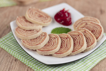 Bolo de rolo (swiss roll, roll cake) typical Brazilian dessert.