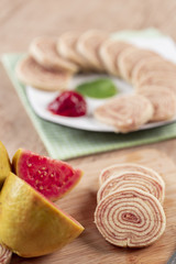 Bolo de rolo (swiss roll, roll cake) typical Brazilian dessert.