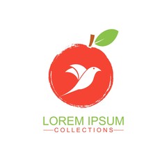 Apple fruit logo design template and emblem made with Bird and - natural badge for cosmetics