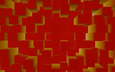Abstract red elegant cube geometric background. Chaotically advanced rectangular bars. 3D Rendering, 3D illustration