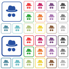 Incognito with glasses outlined flat color icons