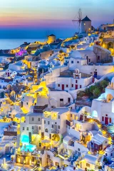 Peel and stick wall murals Santorini Travel Concepts. Skyline of Oia Town with Traditional White Architecture and Iconic Windmills in Village of Santorini in Greece.World Famous Resort.