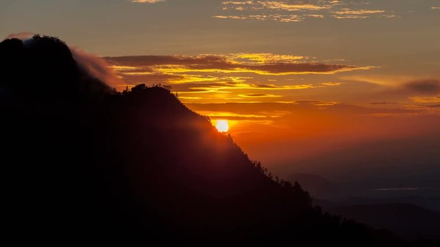sunrise landscape from behind a mountainside, Sri Lanka timelapse