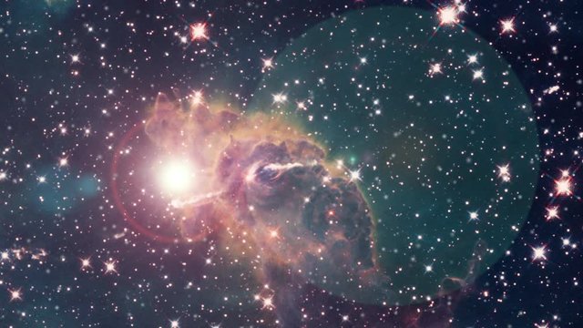 Carina nebula red jet rotating with burst flare light. Contains public domain image by NASA