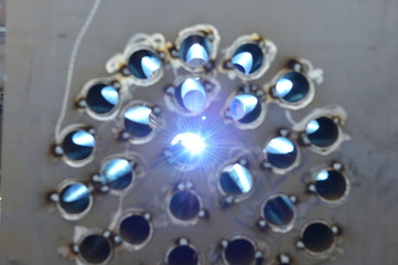 Welding welding workers strike out sparks