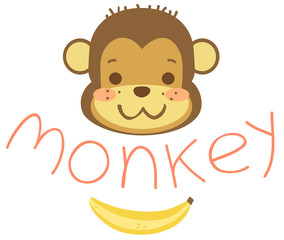 head cartoon monkeys and banana