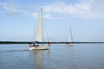 Sailing regatta in Guadalquivir river, Andalucía, Spain