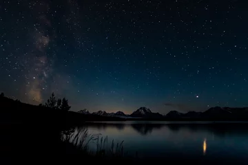 Deurstickers Melkweg en sterren boven Tetons-bereik © kellyvandellen