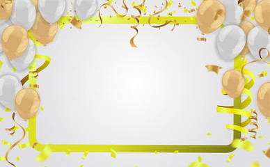 Celebration background template with confetti ribbons illustration. Happy day background with colorful balloons and confetti, illustration.Celebrate brochure or flyer .Happy New Year