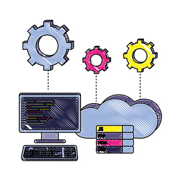 grated computer programming code and cloud data with gears