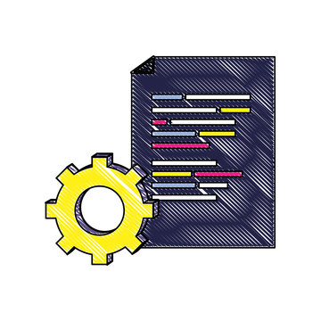 grated document with programming code and industry gear