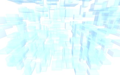 Blue and white abstract digital and technology background. The pattern with repeating rectangles. 3D illustration