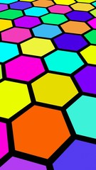 Honeycomb multi-colored. Perspective view on polygon look like honeycomb. Wavy surface. Isometric geometry. 3D illustration