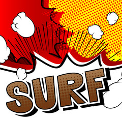 Surf - Comic book style word on abstract background.