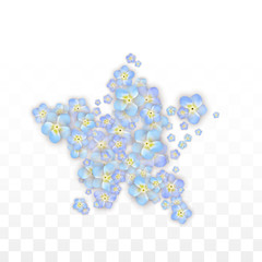 Blue Vector Realistic Blue Petals Falling on Transparent Background.  Spring Romantic Flowers Illustration. Flying Petals. Sakura Spa Design. Blossom Confetti. Design Elements for Wedding Decoration.