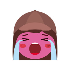 cartoon woman crying head kawaii character