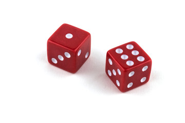 Four red dice isolated on a white background