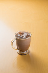 ice latte on a wooden table