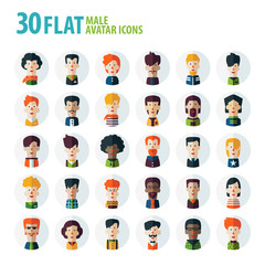 Set of multi-ethnic people icons in flat style. Vector men character