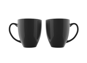 Twin Black and Shiny 3D Rendered Bistro Espresso Cup Mockup Isolated Without Shadow in Side By Side Standing Position In Straight Front Close Up View