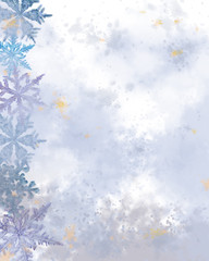 Fototapeta na wymiar Snowflake Decorated Watercolor Textured Surface. Great for a template, Letterhead, Announcement, Advertisement, Card, and any Decorative Printable.
