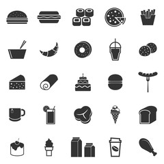 Popular food icons on white background