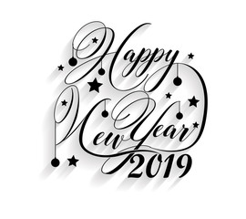 2019 Happy New Year greeting card. Vector design template.