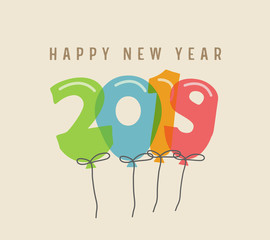 2019 Happy New Year greeting card. Vector design template.