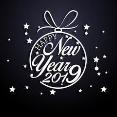 2019 Happy New Year greeting card. Vector design template.