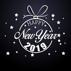2019 Happy New Year greeting card. Vector design template.
