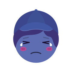 cartoon sad man head kawaii character