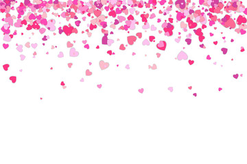Fototapeta na wymiar Valentines Day background. Confetti hearts petals falling. Heart shapes isolated on white background. Love concept.