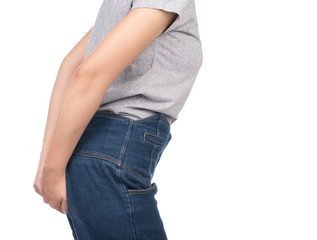 Business woman has diarrhea holding her butt, isolated on White Background