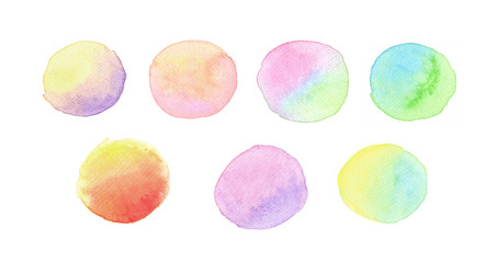 Colorful Watercolor Gradient Circle Set isolated on White Background. Hand Painting Illustration.