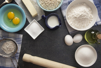 Baking Background on a Dark Slate Tabletop