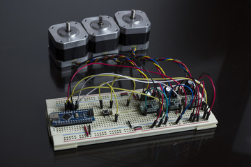 Steppers test on breadboard circuit