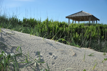 A beach gazebo in the sand dunes