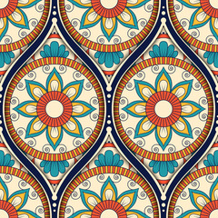 Seamless pattern with ethnic mandala ornament. Hand drawn illustration