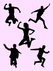 People jumping silhouette 02. Good use for symbol, logo, web icon, mascot, sign, or any design you want.