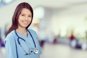 Portrait of young cute woman doctor