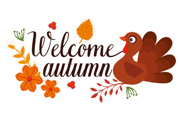 welcome autumn card with turkey