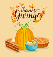 happy thanks giving card with pumpkin