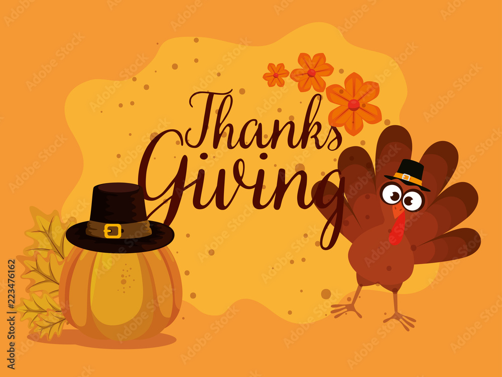 Poster happy thanks giving card with turkey