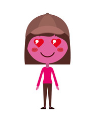 cartoon woman in love kawaii character