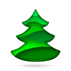 Christmas tree cut from paper. Green paper layers. Vector illustration