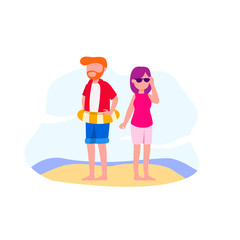 Holiday to Beach Couple Illustration Flat Vector