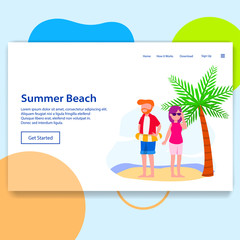 Summer Beach, Holiday Vacation Travel Illustration Landing Page 